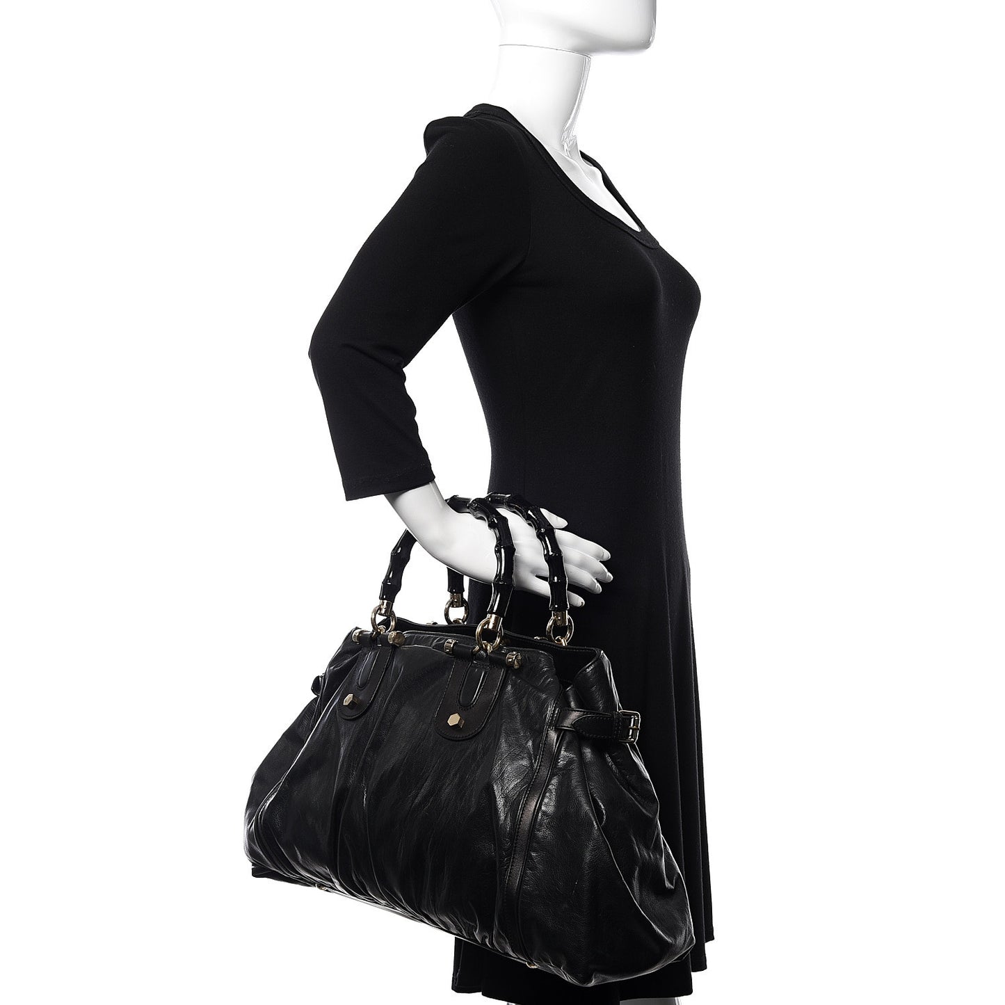 Dialux Pop Bamboo Large Top Handle Tote Black