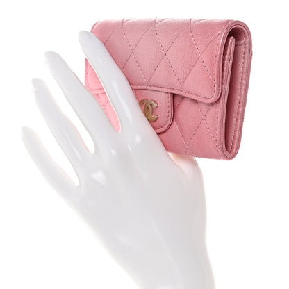 Chanel Cloudy Pearly Goatskin Quilted Flap Card Holder Wallet Pink 2 of 9