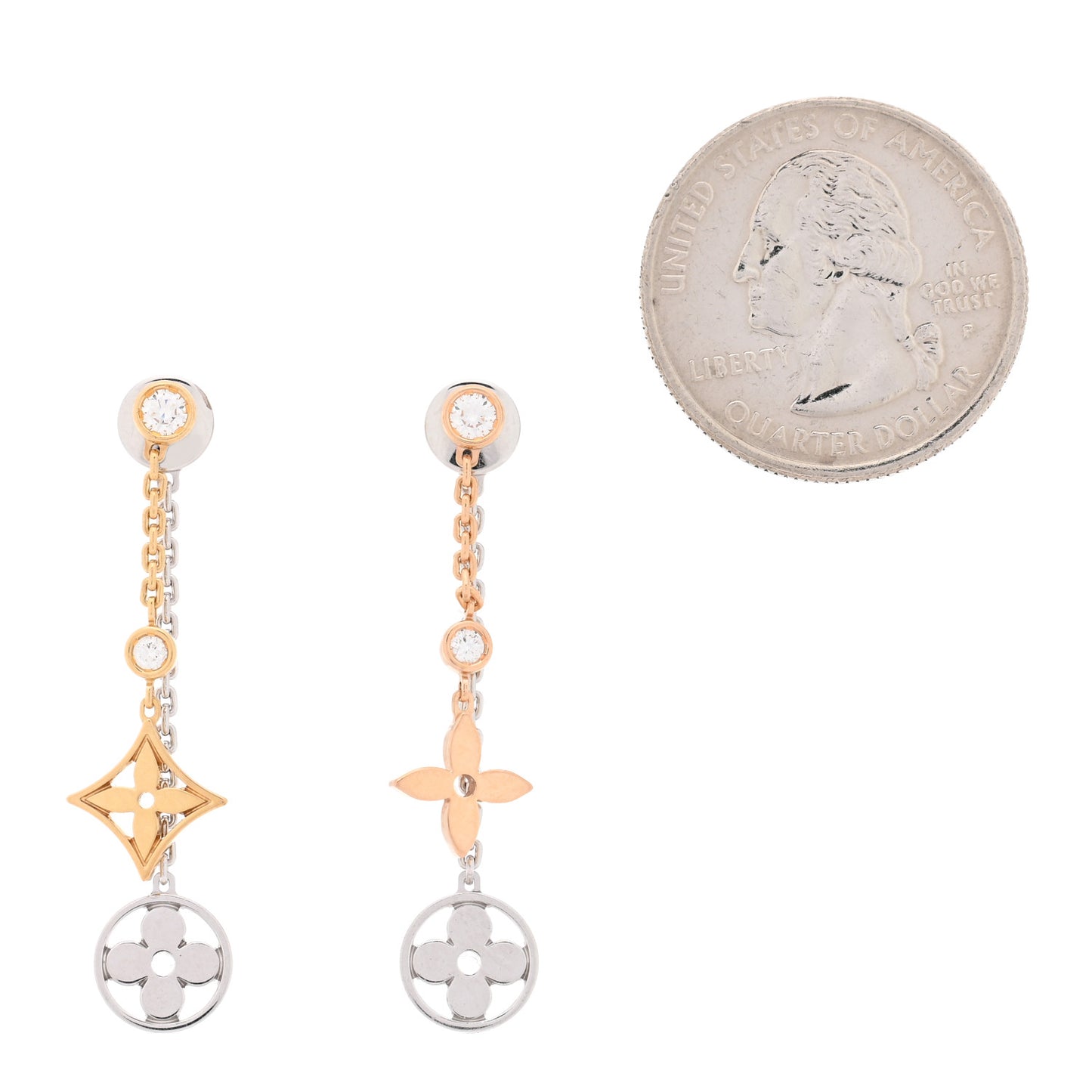 18K Yellow White Pink Gold Diamond Blossom Long Drop Earrings