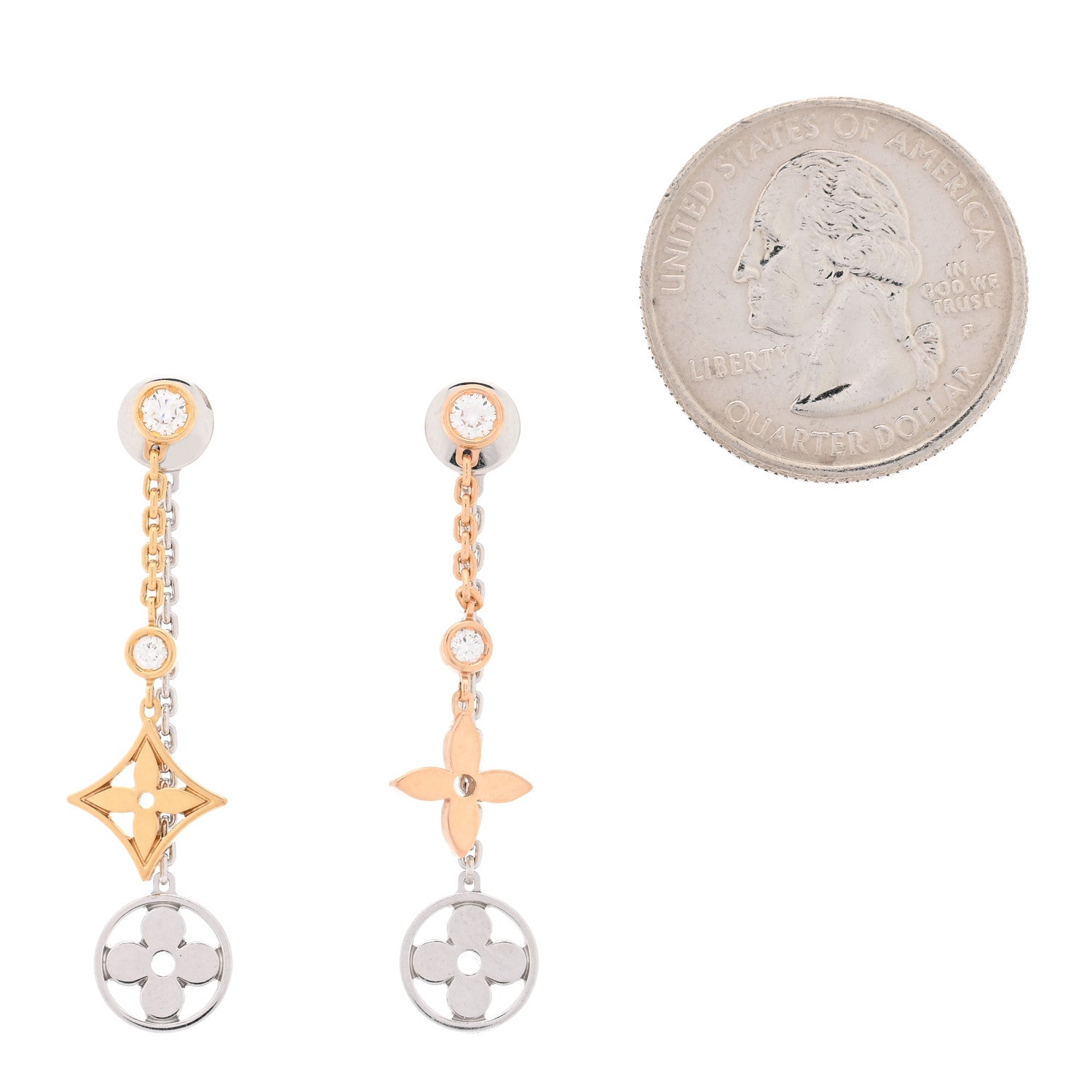 Louis Vuitton 18K Yellow White Pink Gold Diamond Blossom Long Drop Earrings 2 of 4