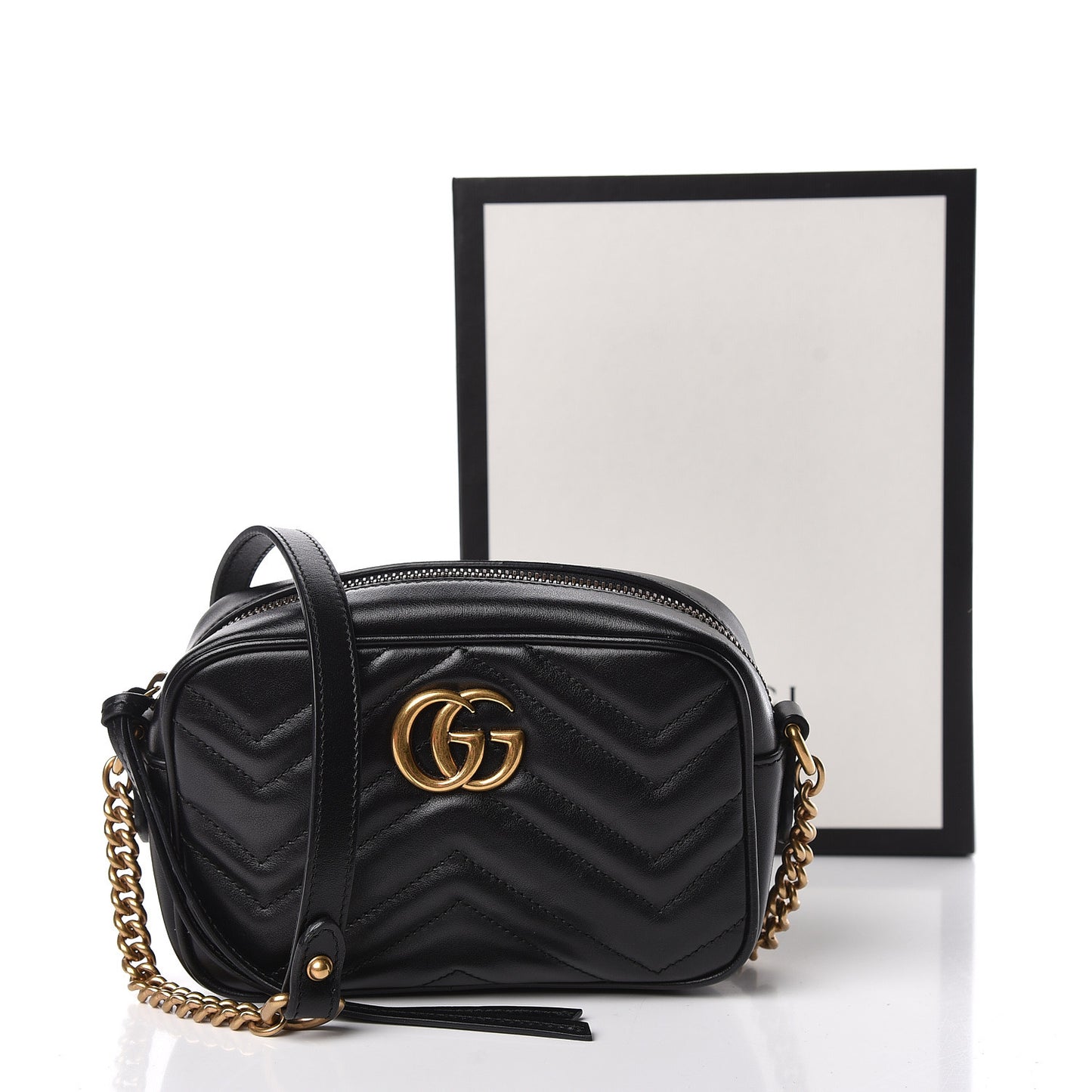 Calfskin Matelasse Mini GG Marmont Chain Shoulder Bag Black