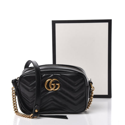 Gucci Calfskin Matelasse Mini GG Marmont Chain Shoulder Bag Black 11 of 11