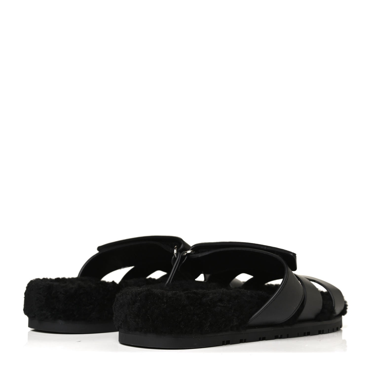 Hermes Calfskin Woolskin Womens Chypre Sandals 40 Black 4 of 8