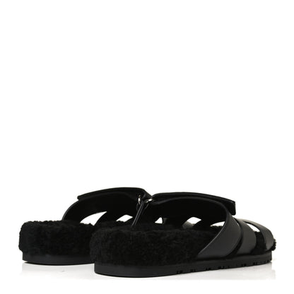 Hermes Calfskin Woolskin Womens Chypre Sandals 40 Black 4 of 8