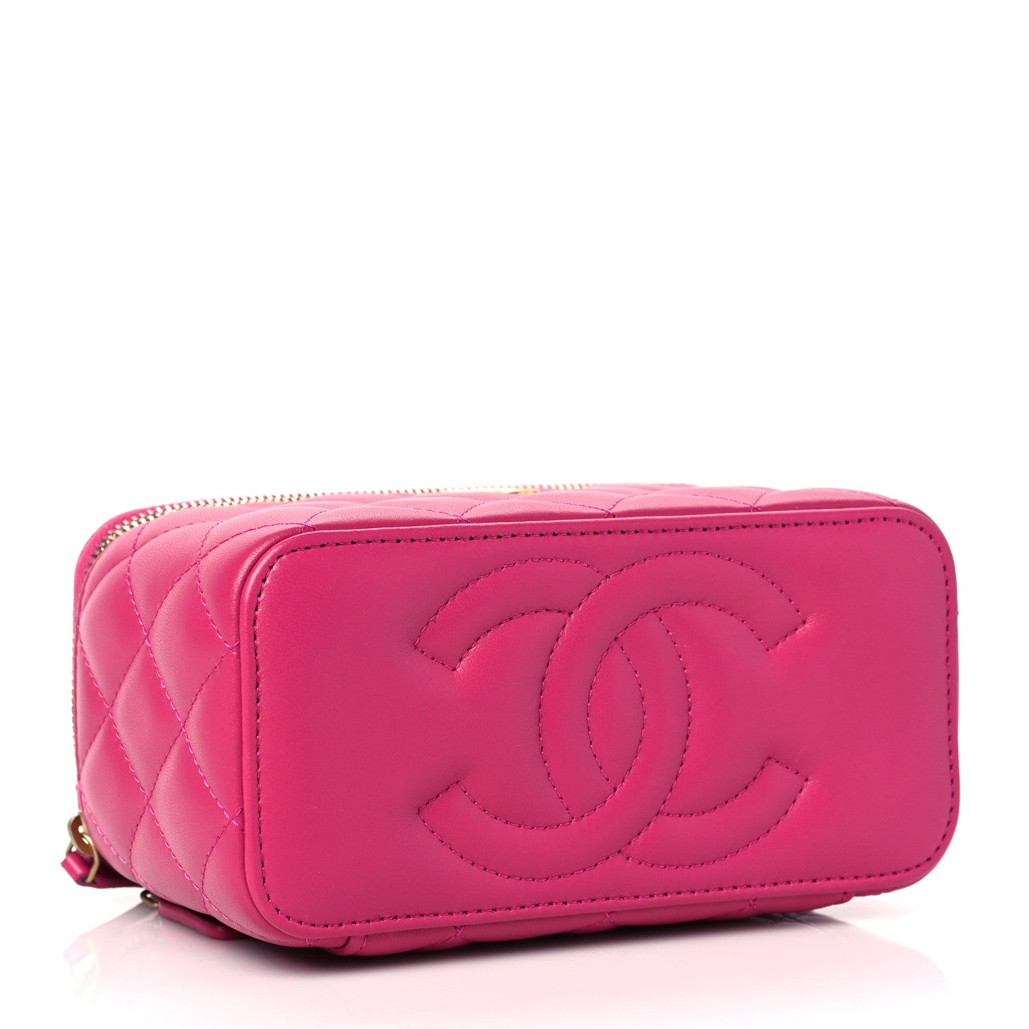 Chanel Lambskin Resin Quilted Vanity Case With Chain Fuchsia 3 of 8