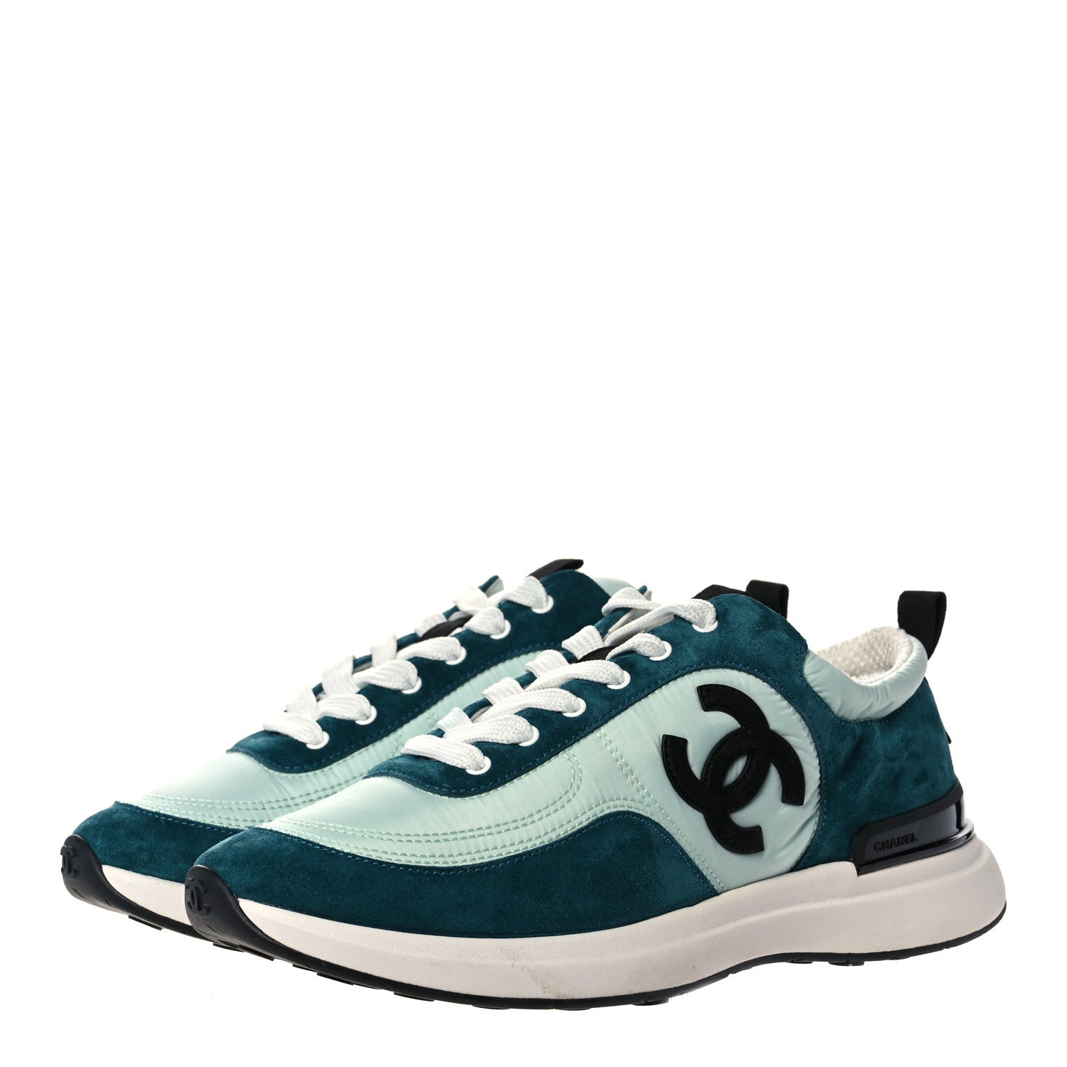 Chanel Nylon Suede Calfskin CC Sneakers 38.5 Green Light Green 3 of 8