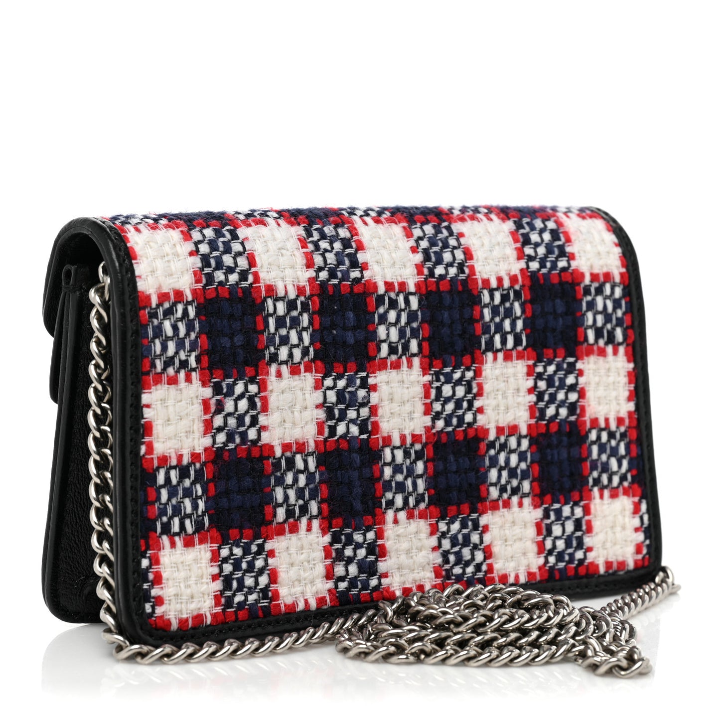 Vintage Tweed Check Super Mini Dionysus Shoulder Bag White Hibiscus Red Marine