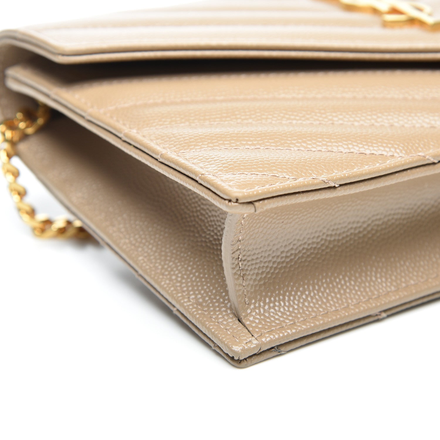 Saint Laurent Grain De Poudre Matelasse Chevron Monogram Envelope Chain Wallet Taupe 5 of 8