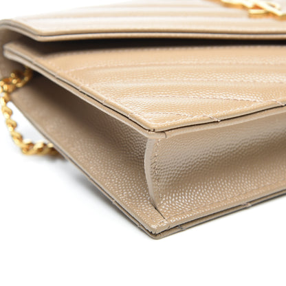 Saint Laurent Grain De Poudre Matelasse Chevron Monogram Envelope Chain Wallet Taupe 5 of 8