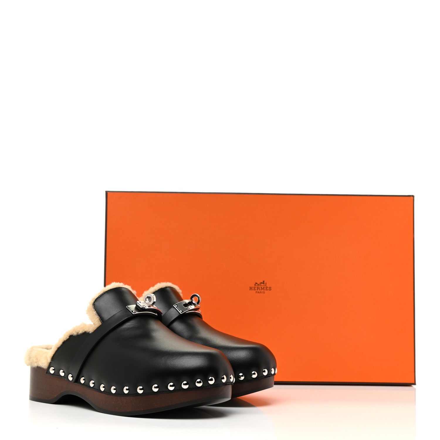 Hermes Calfskin Wool Carlotta Mules 35 Black 8 of 8