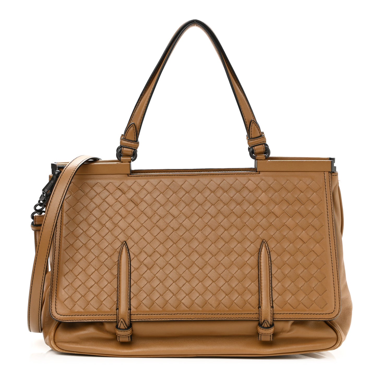 Nappa Intrecciato Top Handle Tote Camel