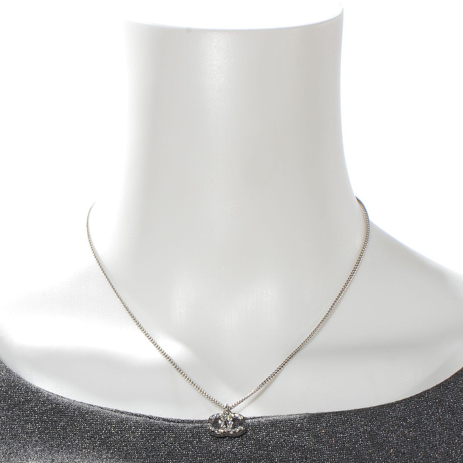 Chanel Swarovski Crystal CC Necklace Silver 2 of 4