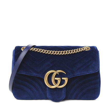 Gucci Velvet Matelasse Medium GG Marmont Shoulder Bag Cobalt Blue 1 of 9