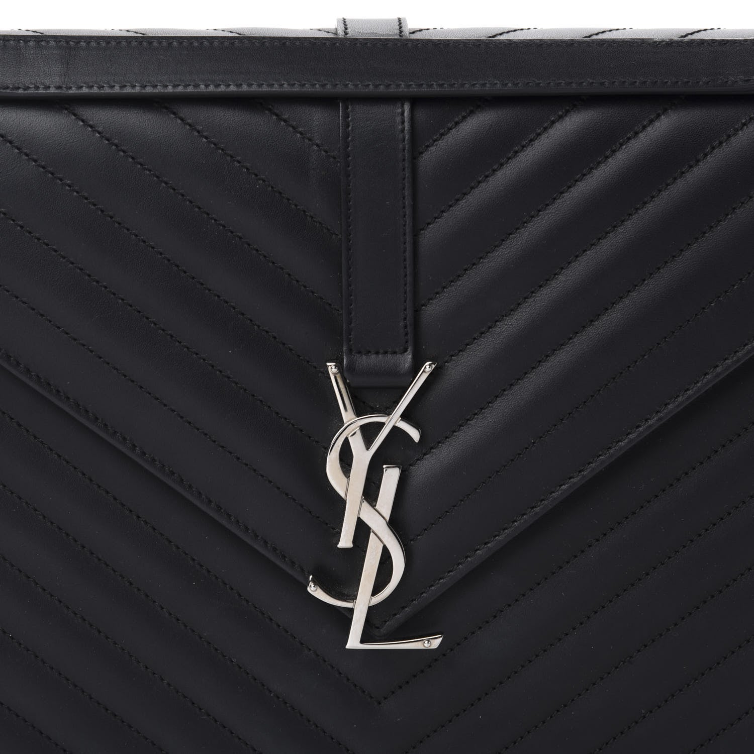 Saint Laurent Smooth Calfskin Matelasse Chevron Large Monogram Satchel Black 11 of 11
