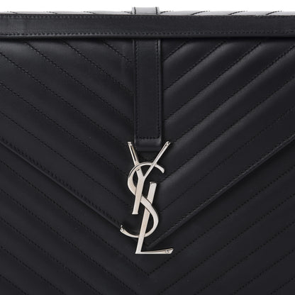Saint Laurent Smooth Calfskin Matelasse Chevron Large Monogram Satchel Black 11 of 11