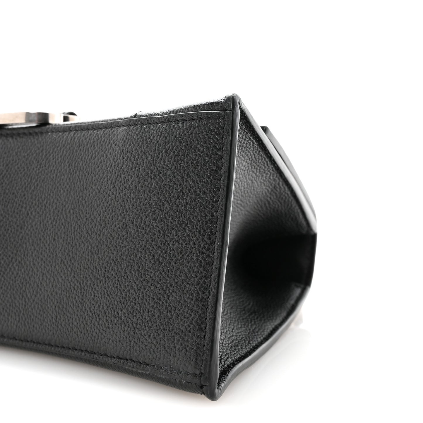 Grained Calfskin Small Hourglass Top Handle Bag Black