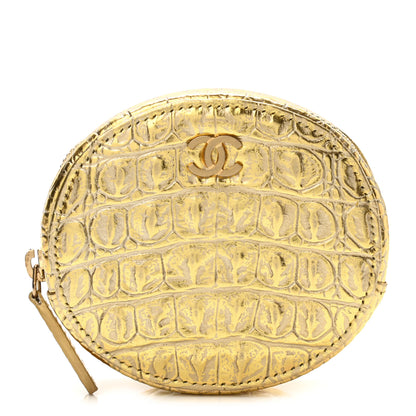 Chanel Metallic Calfskin Crocodile Embossed Cocodile Zip Around Classic Coin Purse Gold 1 of 7