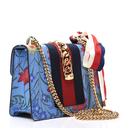 Gucci Shangai Calfskin Web New Flora Mini Sylvie Chain Shoulder Bag Azure 3 of 14