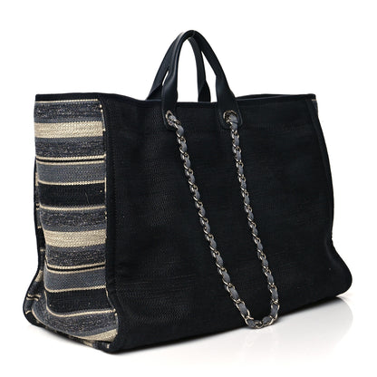 Chanel Canvas Striped Extra Large Deauville Tote Black Grey 2 of 10