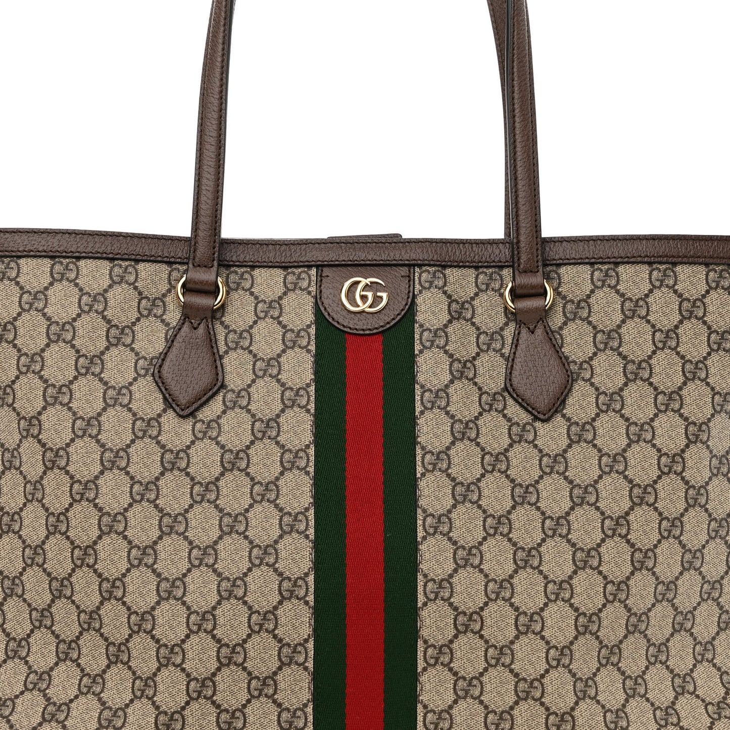 GG Supreme Monogram Textured Calfskin Web Medium Ophidia Shopping Tote Beige Ebony New Acero