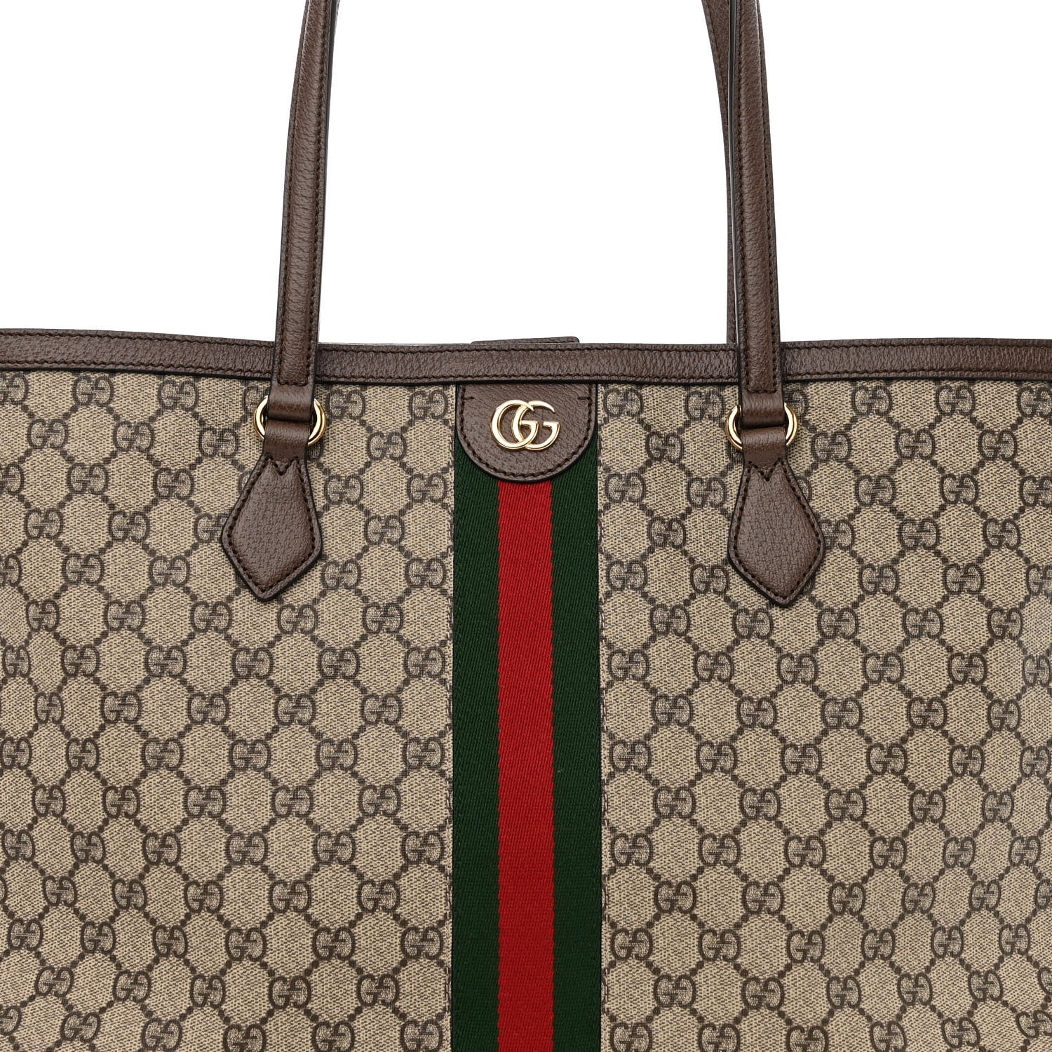 Gucci GG Supreme Monogram Textured Calfskin Web Medium Ophidia Shopping Tote Beige Ebony New Acero 6 of 8