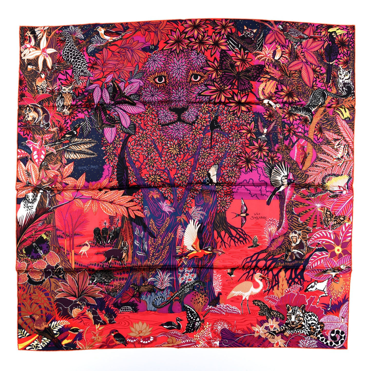 Silk Wild Singapore Scarf 90 Rouge Violet Beige