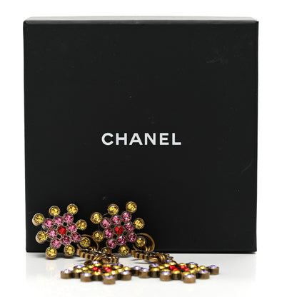 Chanel Crystal Strass CC City of Lights Cluster Dangle Earrings Gold Multicolor 5 of 5