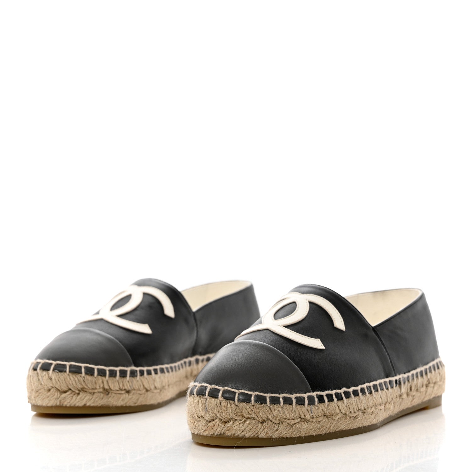 Chanel Lambskin CC Espadrilles 38 Black White Dark Grey 3 of 10