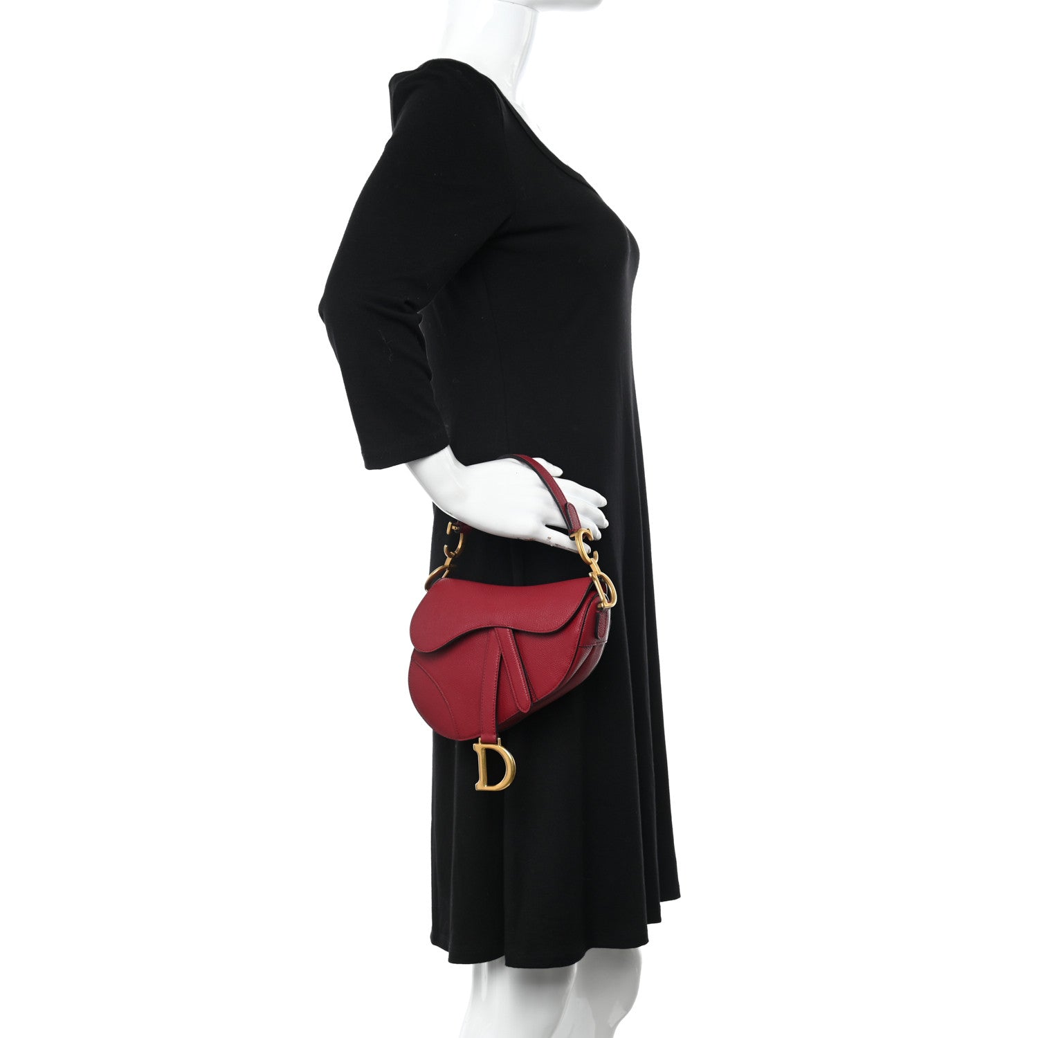 Christian Dior Grained Calfskin Mini Saddle Bag Red 2 of 10