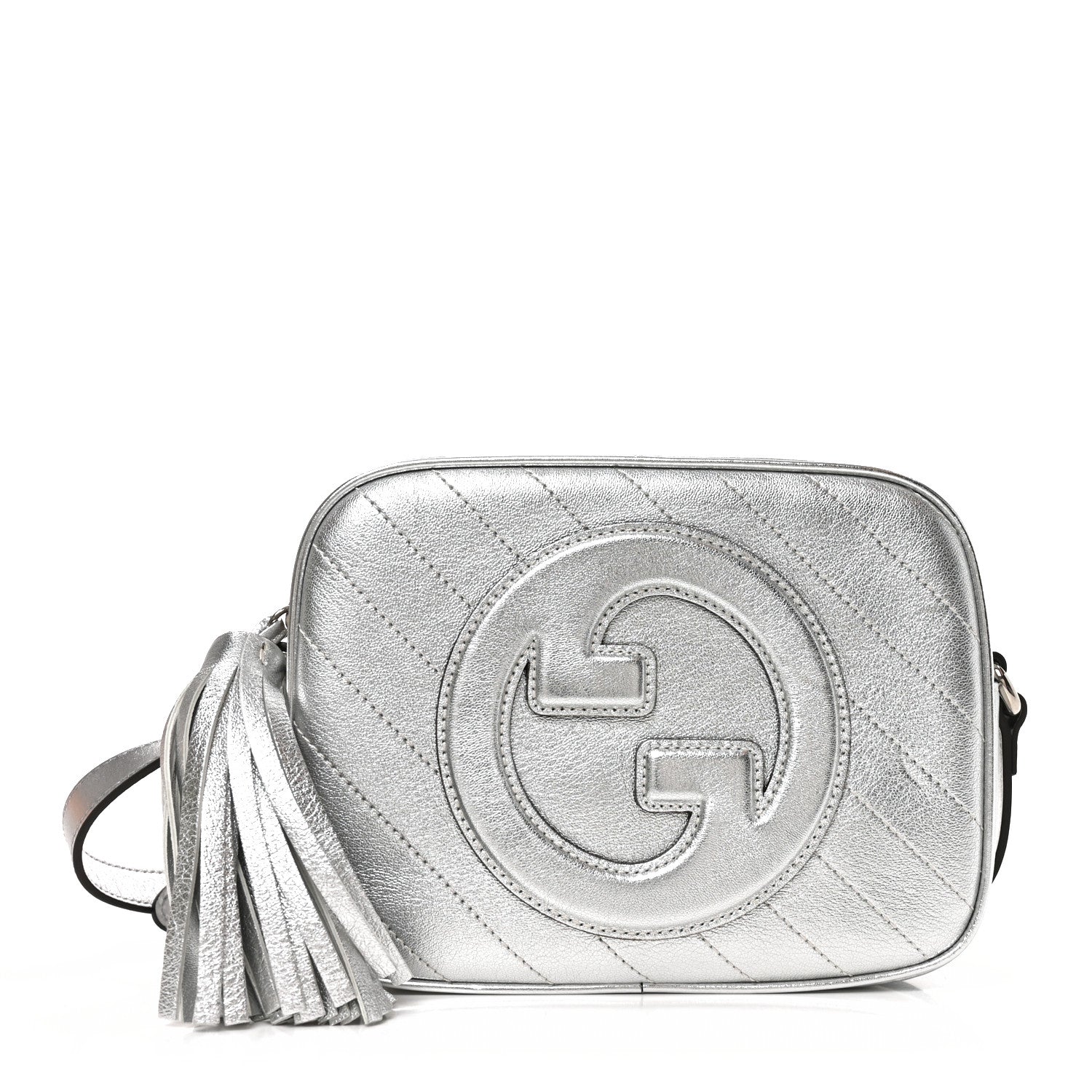 Gucci Metallic Sakai Be Green Calfskin Diagonal Stitched Small Blondie Shoulder Bag Silver 1 of 11