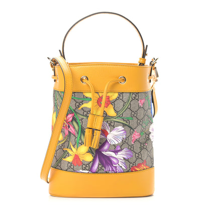 Gucci GG Supreme Monogram Flora Small Ophidia Bucket Bag Beige Multicolor Crop 1 of 9