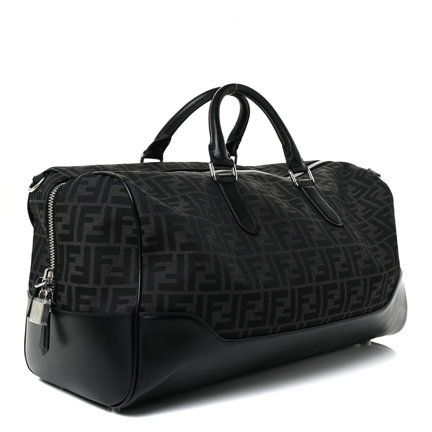 Recycled Fabric Jacquard Vitello Astro FF 1974 Medium Duffle Bag Asfalto Black