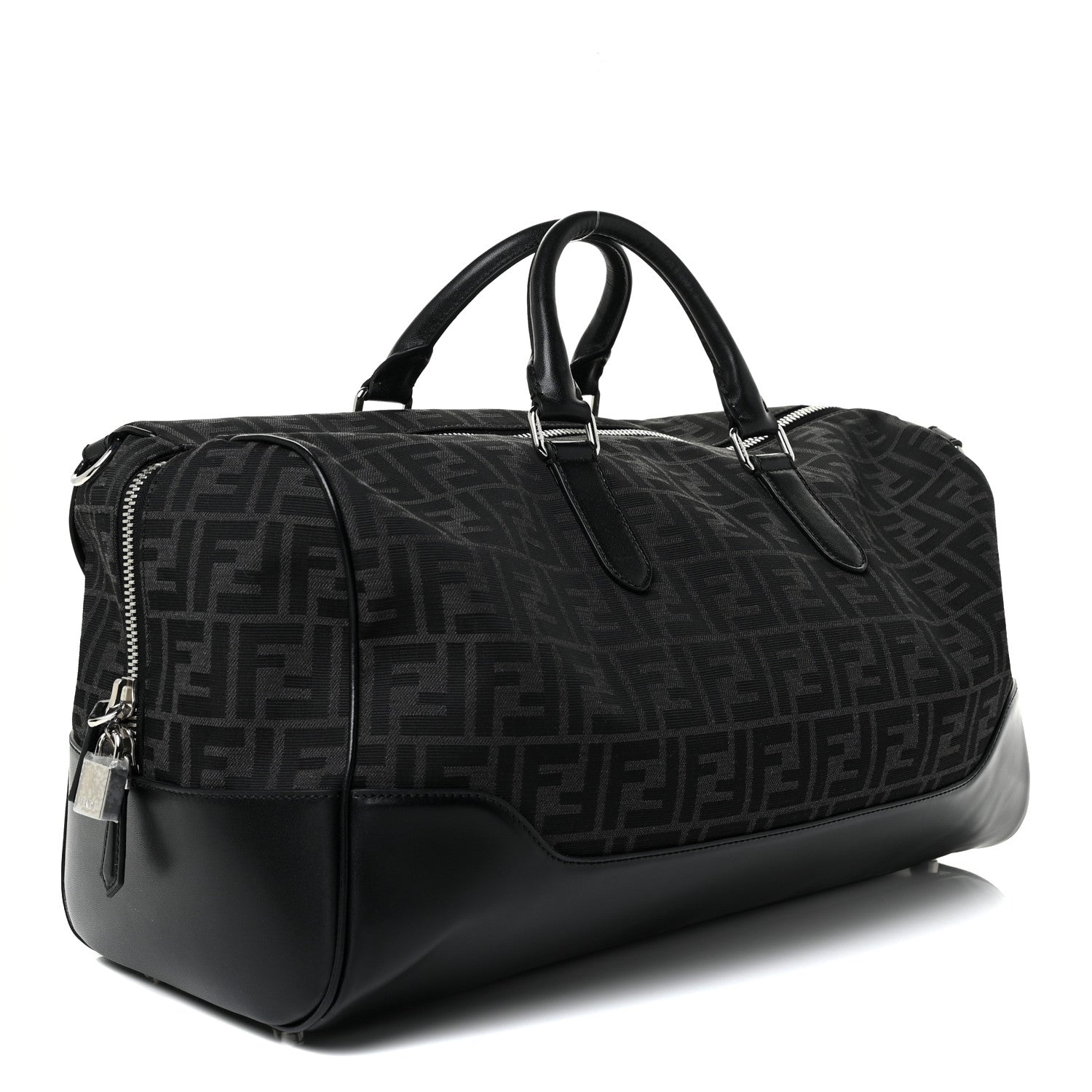 Fendi Recycled Fabric Jacquard Vitello Astro FF 1974 Medium Duffle Bag Asfalto Black 3 of 19