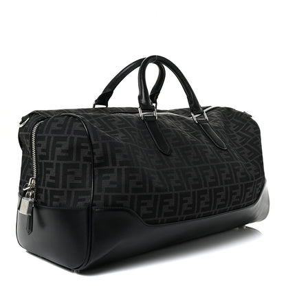 Fendi Recycled Fabric Jacquard Vitello Astro FF 1974 Medium Duffle Bag Asfalto Black 3 of 19