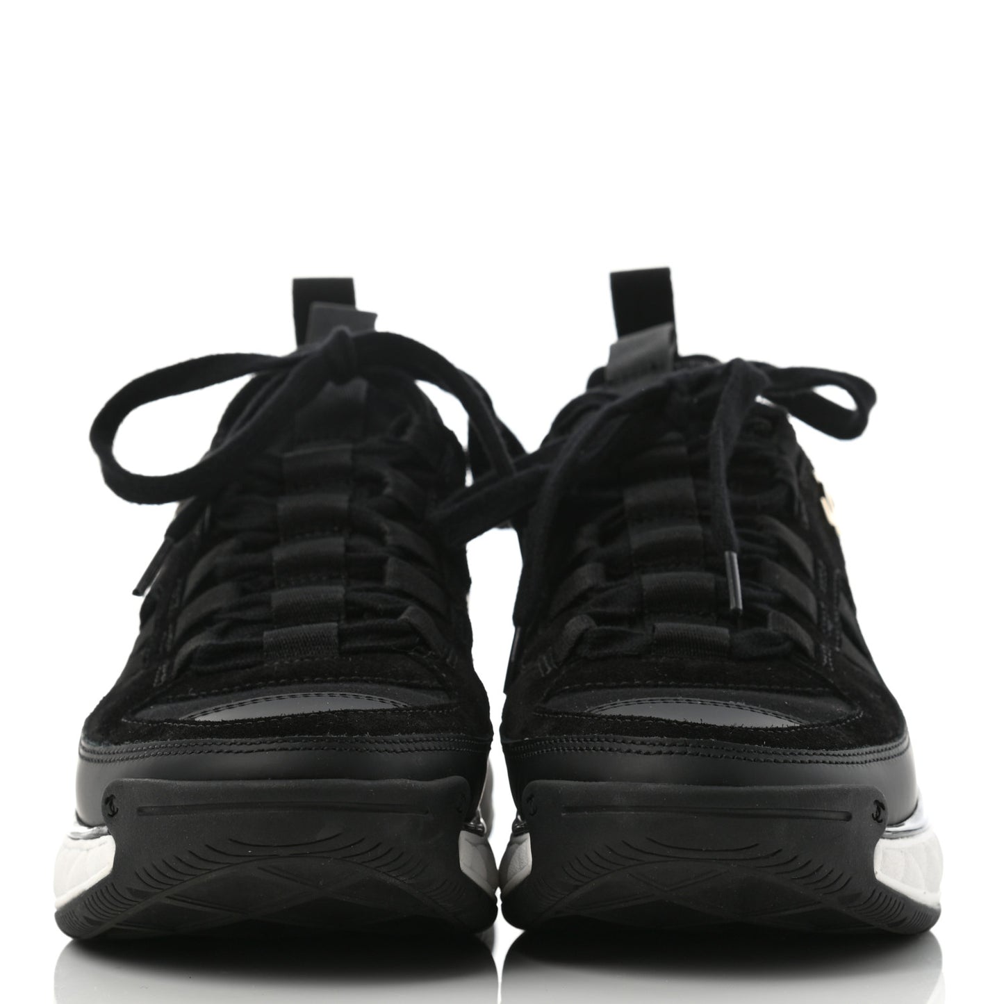Velvet Calfskin Mixed Fibers CC Sneakers 35 Black