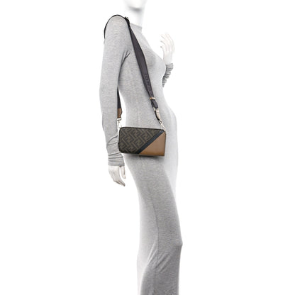 Fendi Glazed Fabric Vitello Liberty FF 1974 Diagonal Small Camera Case Tobacco Sand Black 2 of 10