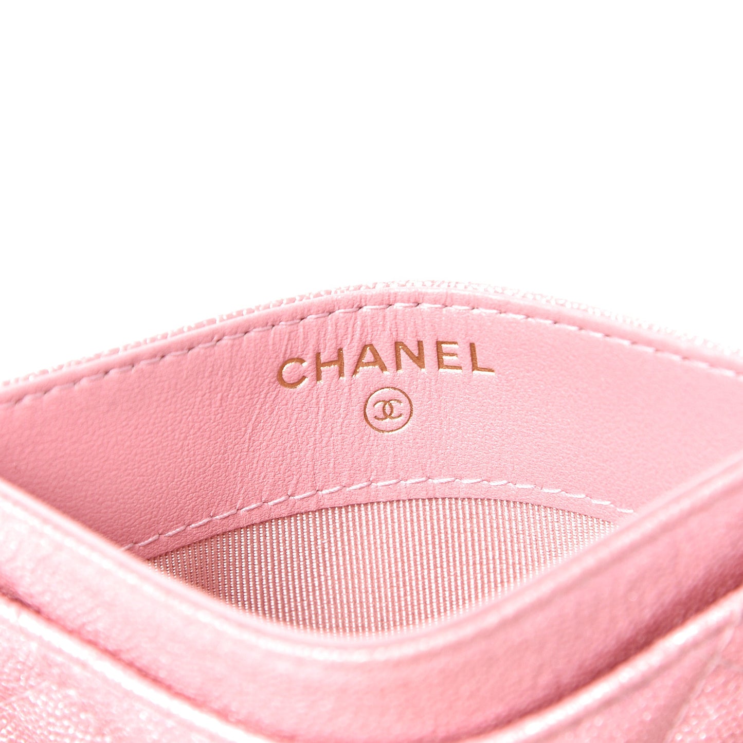 Iridescent Caviar Quilted Card Holder Rose Pink