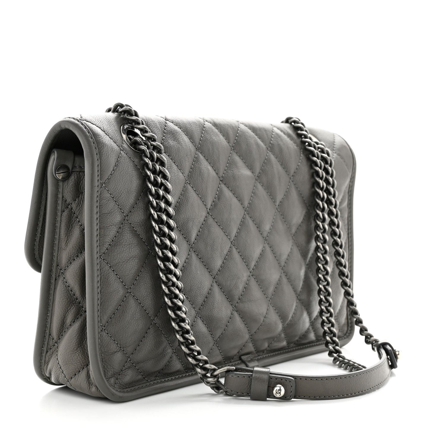 Caviar Quilted Medium French Riviera Flap Grey