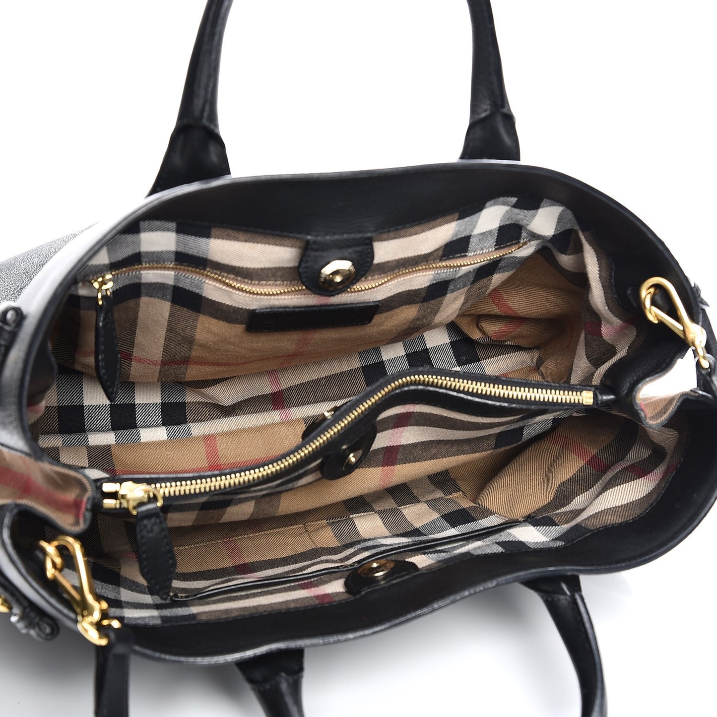 Grainy Calfskin House Check Large Banner Tote Black
