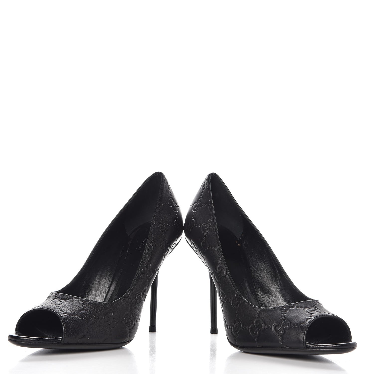 Gucci Guccissima Peep Toe Pumps 37.5 Black 6 of 12