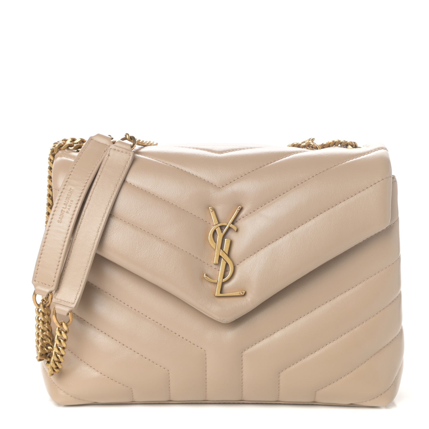 Calfskin Y Quilted Monogram Small Loulou Chain Satchel Dark Beige