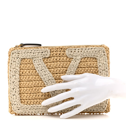 Valentino Garavani Raffia Viva Superstar Clutch Naturale Butter 2 of 7