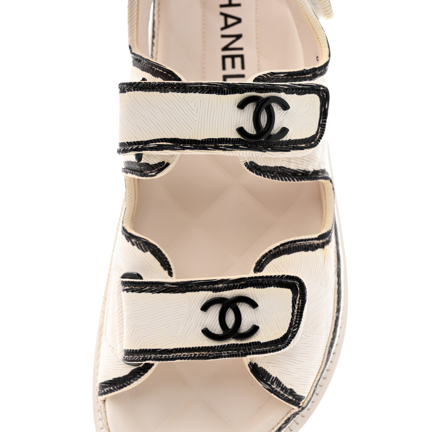 Calfskin Printed Velcro Dad Sandals 35.5 White Black