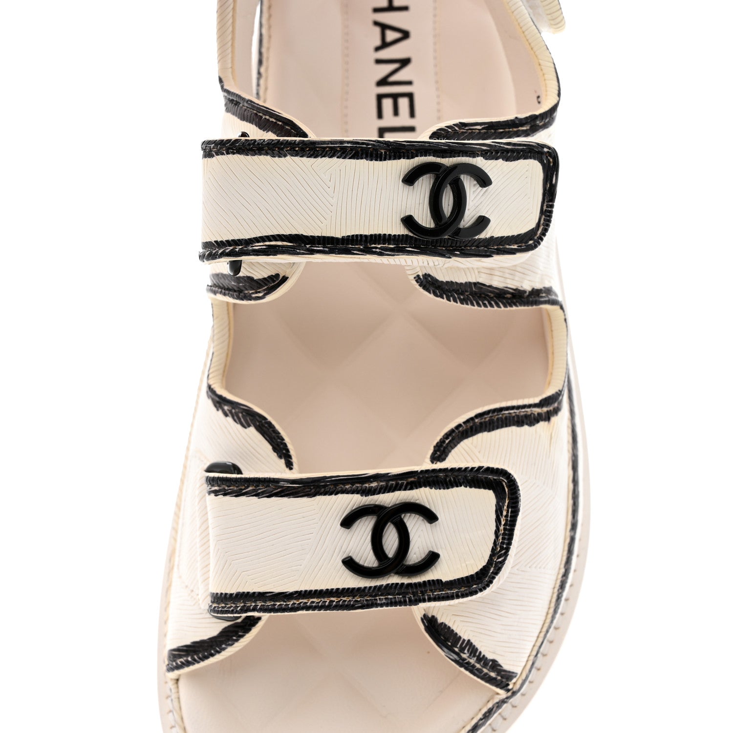 Chanel Calfskin Printed Velcro Dad Sandals 35.5 White Black 9 of 11