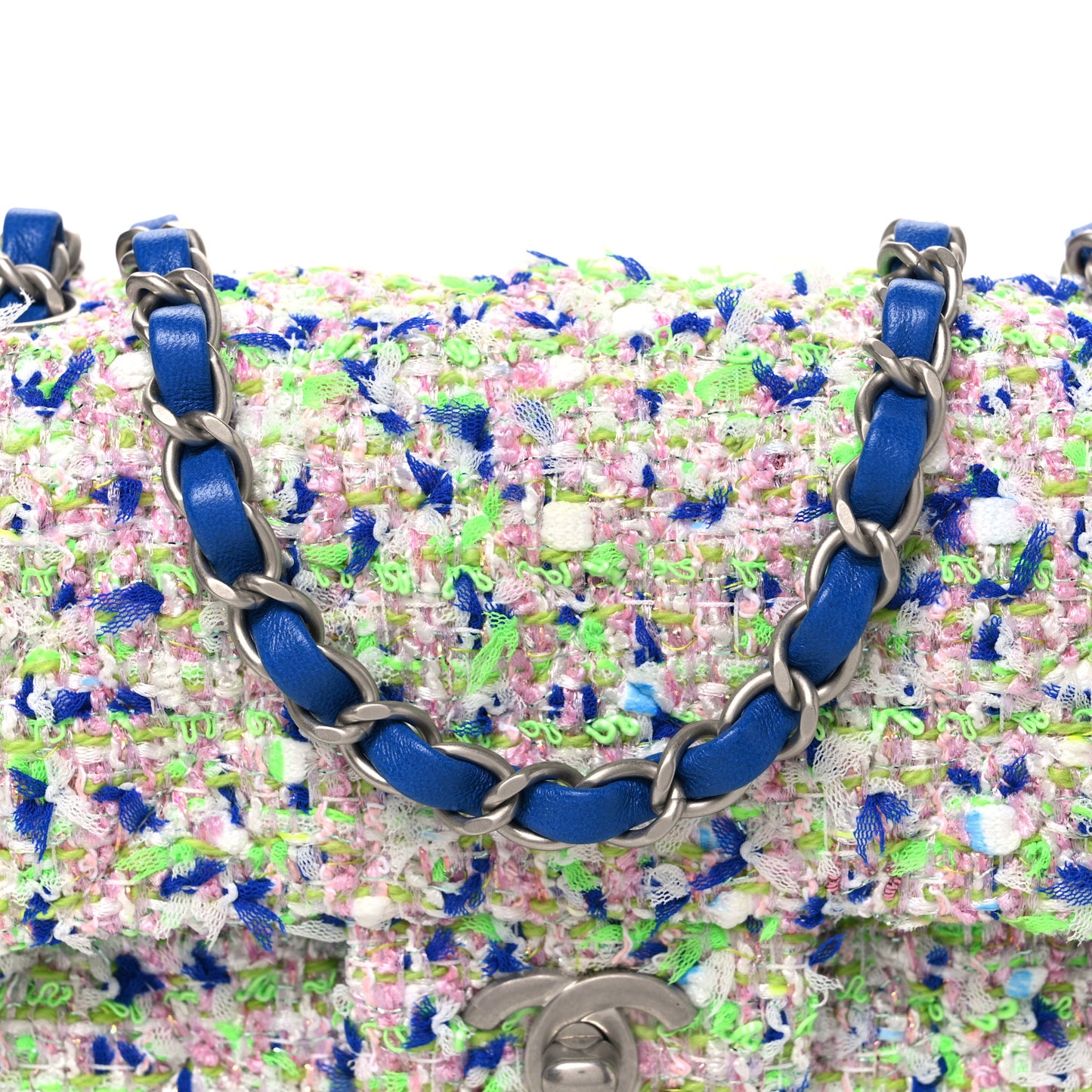 Tweed Quilted Mini Rectangular Flap White Blue Green