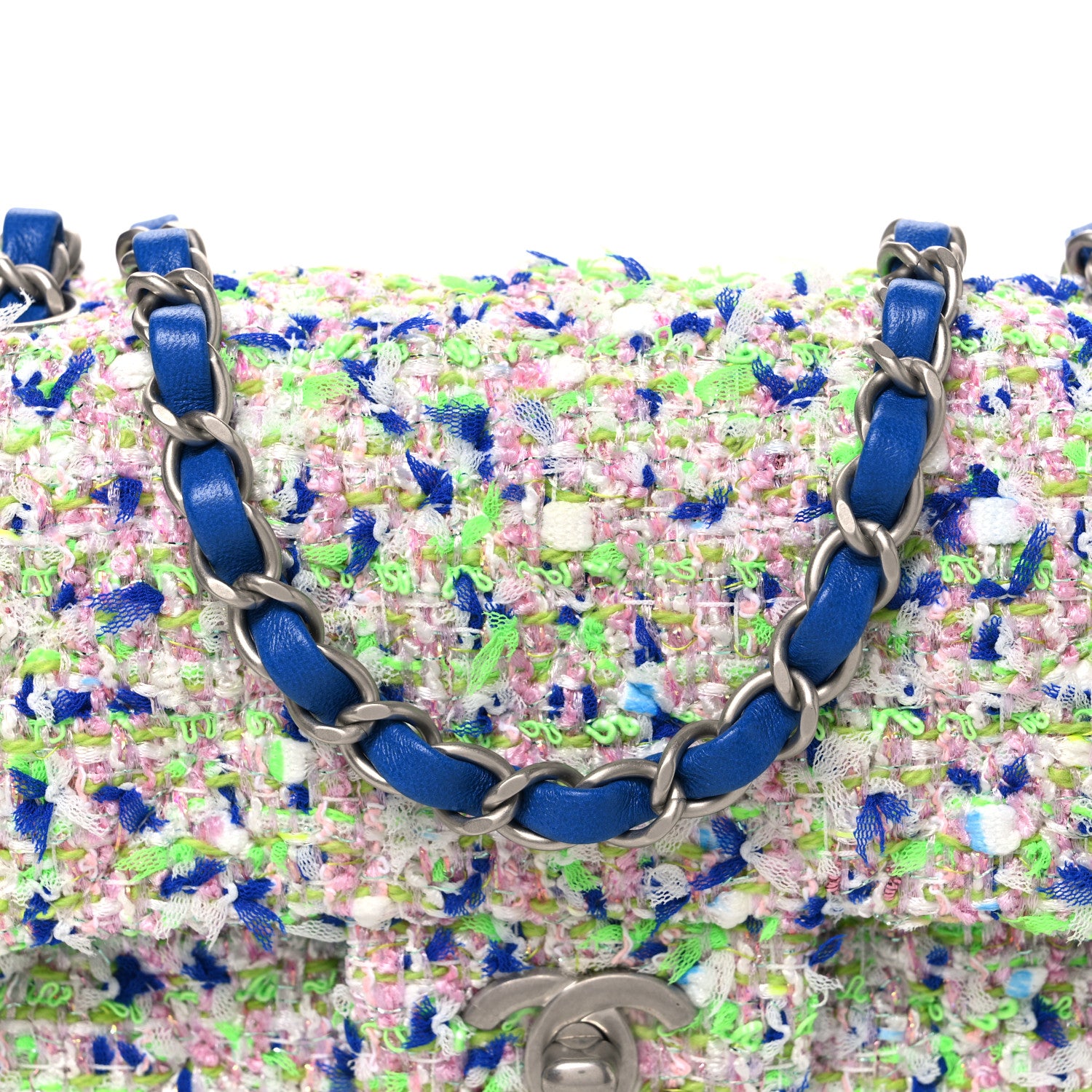 Chanel Tweed Quilted Mini Rectangular Flap White Blue Green 8 of 10