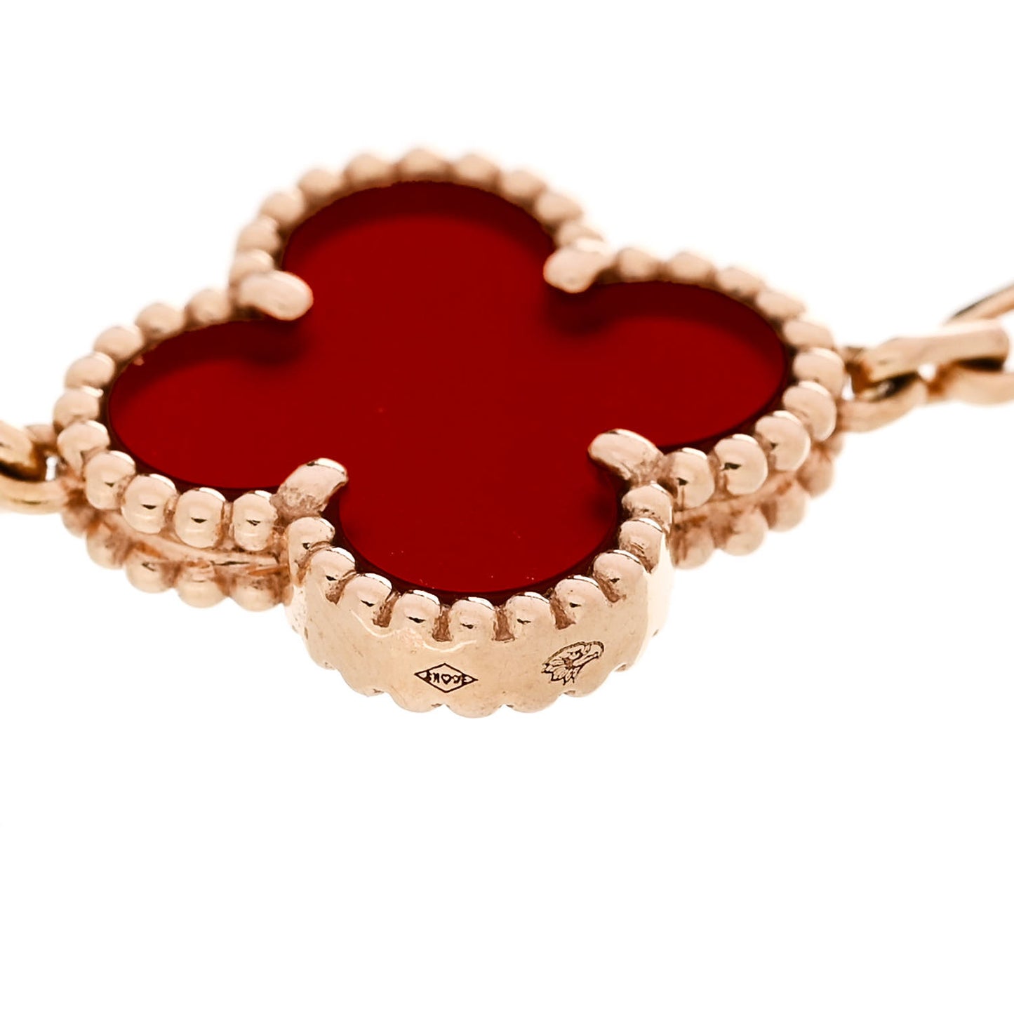 18K Rose Gold Carnelian 5 Motifs Guilloche Vintage Alhambra Bracelet