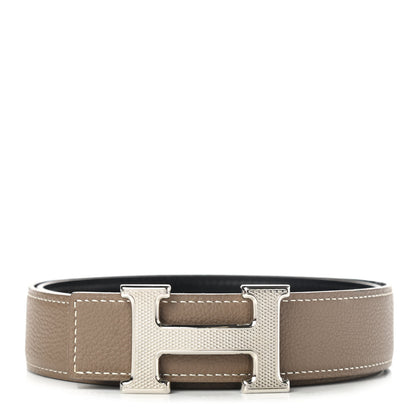 Hermes Box Togo 32mm Guilloche H Belt 90 Black Etoupe 1 of 7