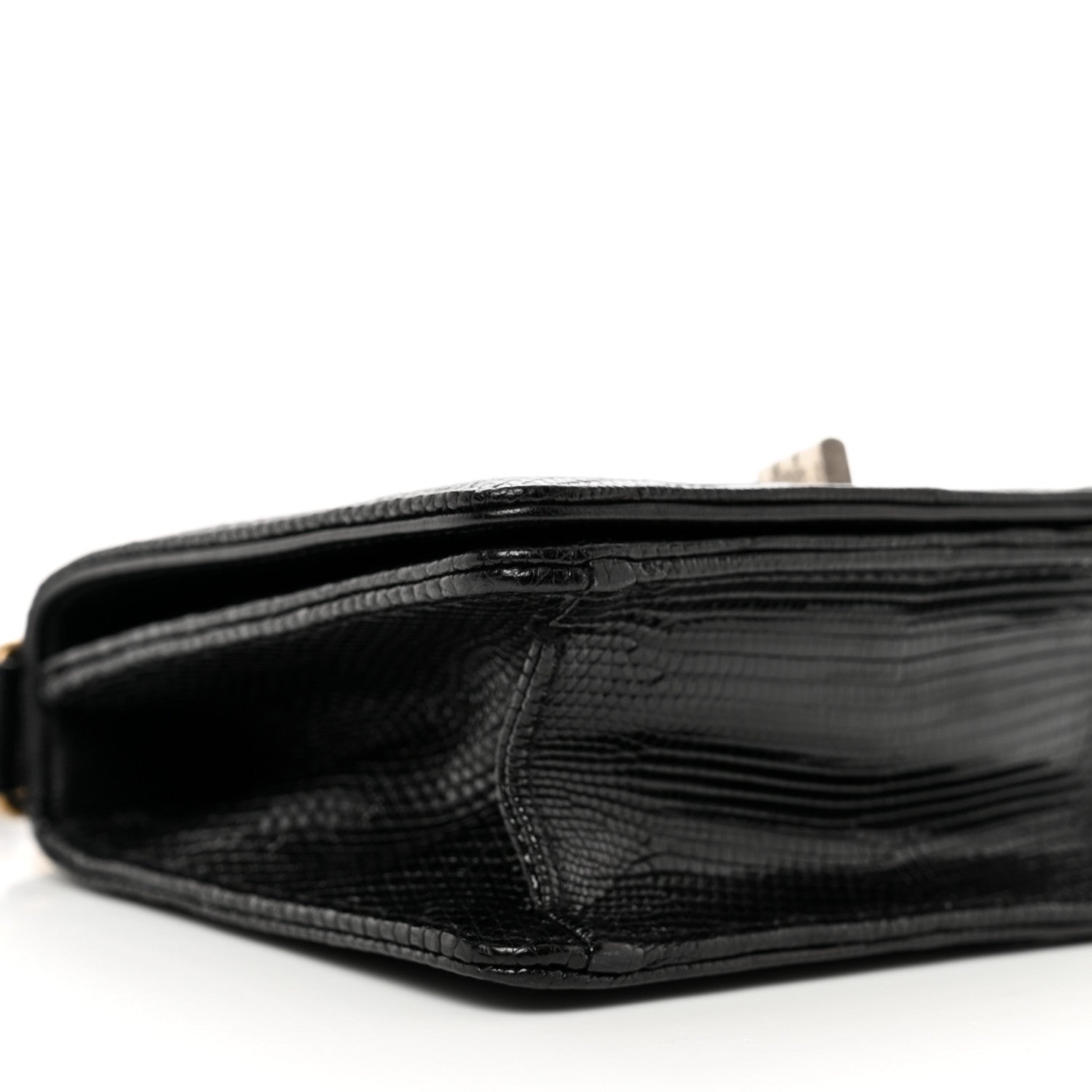 Chanel Lizard Mademoiselle Lock Top Handle Crossbody Flap Black 8 of 9