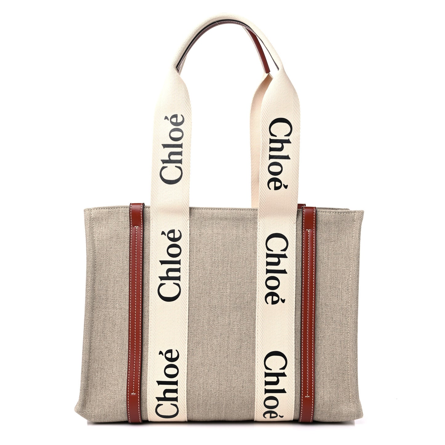 Cotton Calfskin Medium Woody Ribbon Tote White Brown